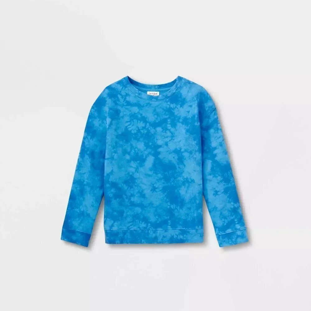 Cat‎ & Jack Unisex Kids Size Small Bright Blue Tie Dye Pullover Sweatshirt 1372